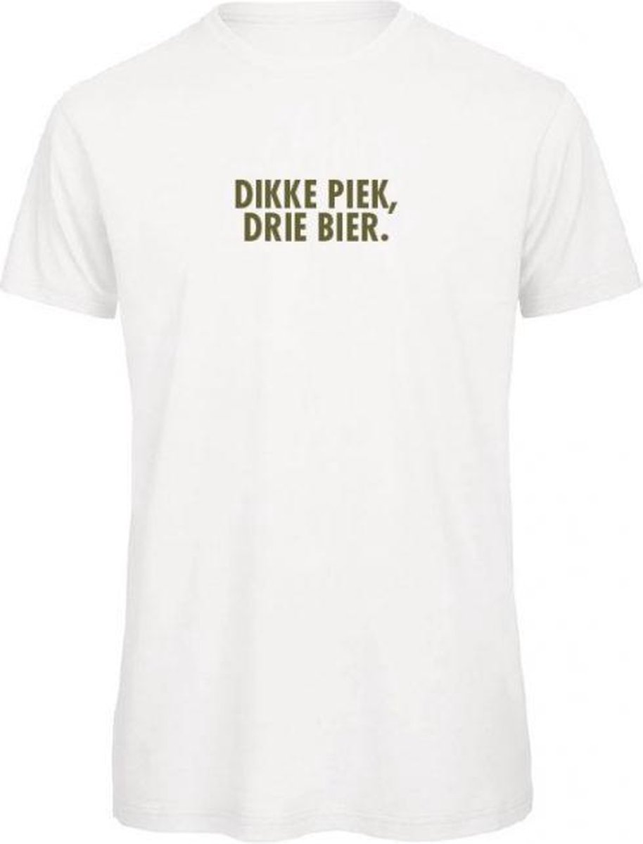 Kerst t-shirt wit S - Dikke piek, drie bier - olijfgroen -   | Kerst t-shirt   | kerst shirts volwassenen | kerst t-shirts volwassenen | Kerst outfit | Foute kerst t-shirts
